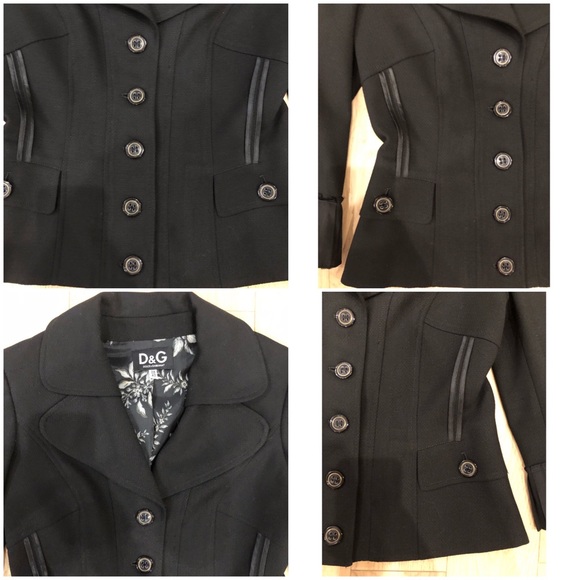 D&G Black Notched Collar Fitted Button Up Blazer SZ 42 4 6 - Picture 13 of 17
